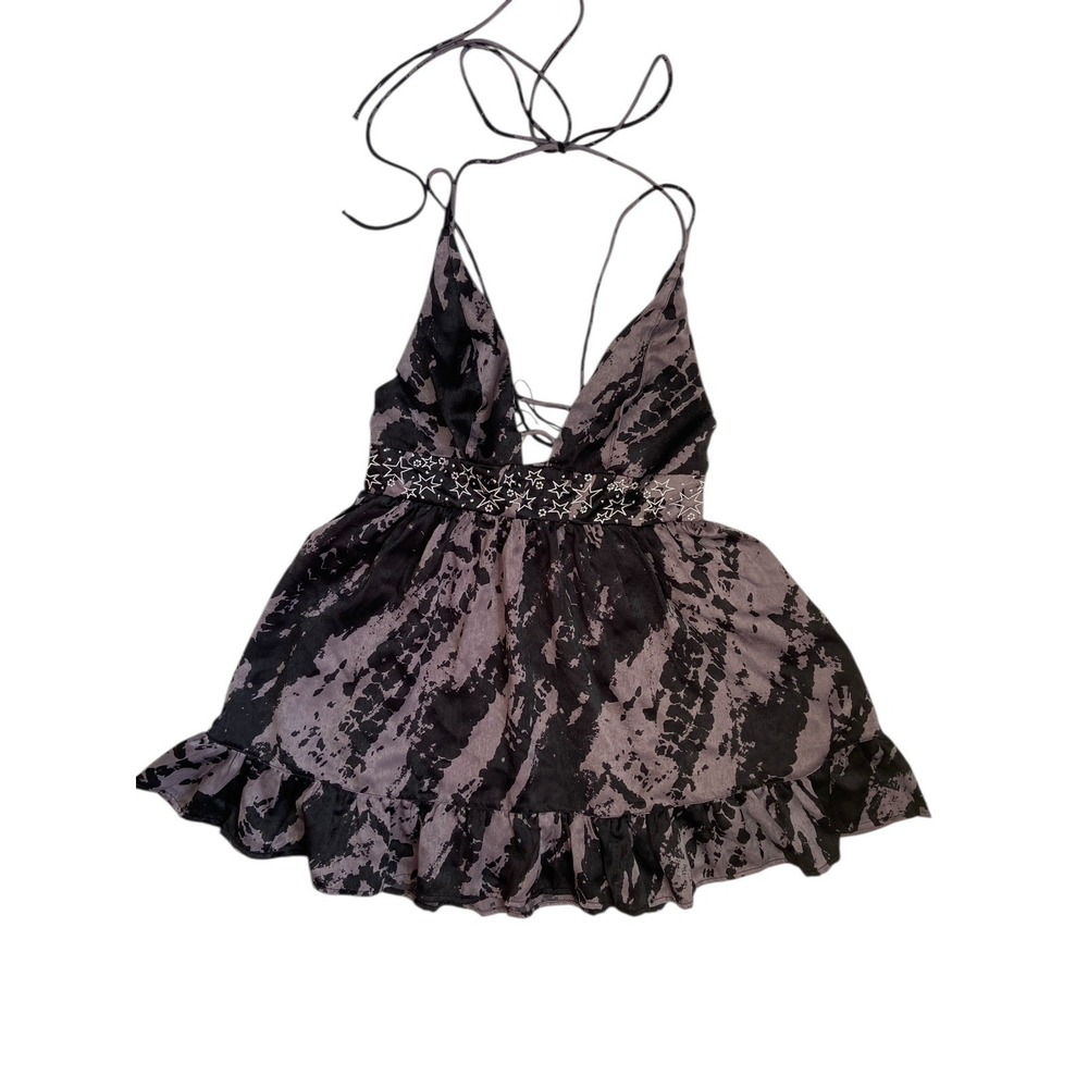 Fairy Grunge Star Embroidered Halter Mini Dress Size M Tie Dye Whimsygoth Witchy - Picture 10 of 14